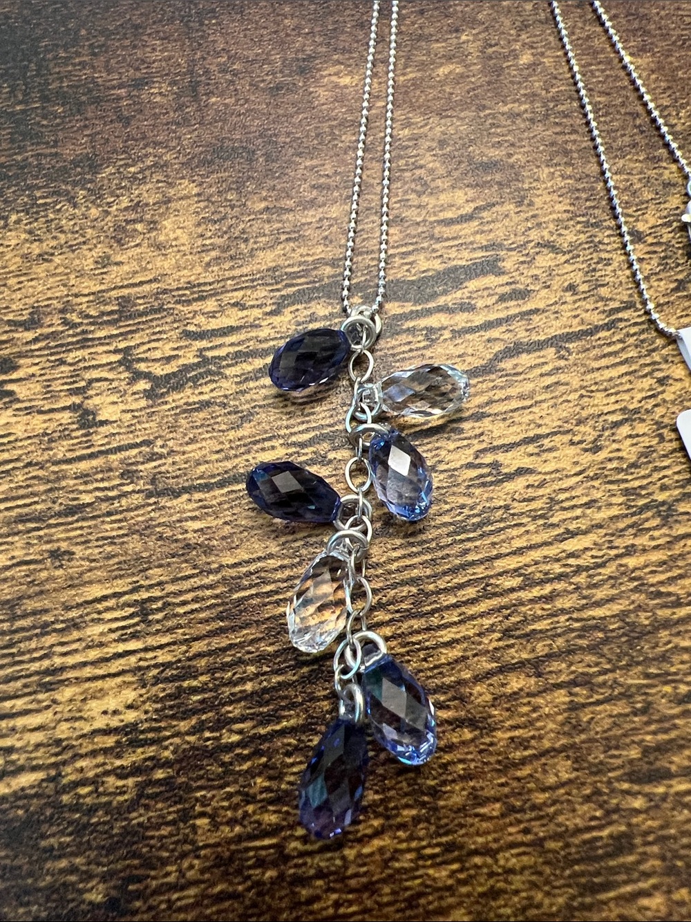 Sterling Silver Necklace with purple  and Clear Faceted Teardrop Charms